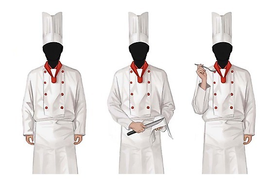 PSD 직업 남자 일러스트 요리사모자 성인 세명 세트 숟가락 요리사 조리복 식칼 행주 얼굴없음 국내일러스트 모자_잡화 유니폼 주방용품 수저 사람 청소도구 파일형식