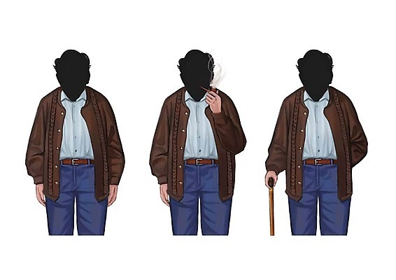 PSD 직업 할아버지 노년 남자 셔츠 일러스트 바지 지팡이 성인 세명 세트 벨트 카디건 담뱃대 얼굴없음 국내일러스트 잡화 상의 하의 담배 사람 외투 파일형식