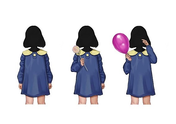PSD 직업 원피스 여자 어린이 일러스트 막대사탕 사탕 소녀 세명 세트 풍선 얼굴없음 국내일러스트 옷 디저트 사람 파일형식