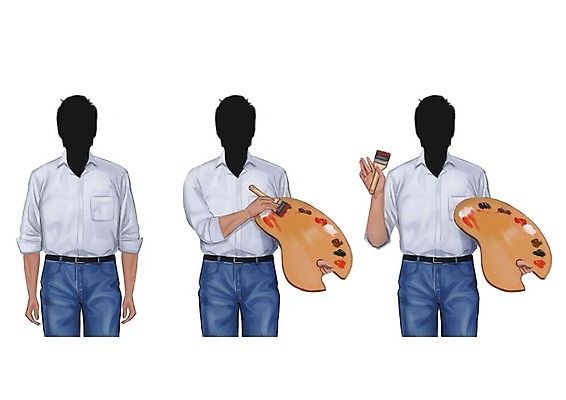 PSD 직업 남자 셔츠 일러스트 성인 세명 세트 청바지 붓 팔레트 화가 얼굴없음 국내일러스트 상의 바지 사람 파일형식