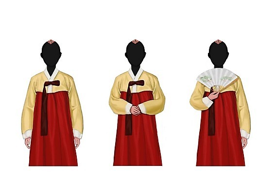 PSD 직업 여자 일러스트 성인 세명 세트 부채 한복 얼굴없음 국내일러스트 한국전통 사람 전통의상 파일형식