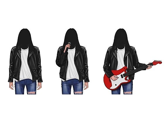 PSD 직업 남자 티셔츠 일러스트 성인 세명 세트 기타 청바지 일렉기타 마이크 가죽자켓 얼굴없음 국내일러스트 음향기기 셔츠 바지 현악기 사람 재킷 파일형식