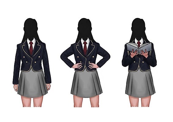 PSD 직업 학생 여자 교복 허리손 일러스트 청소년 책 세명 세트 얼굴없음 국내일러스트 옷 포즈 사람 파일형식