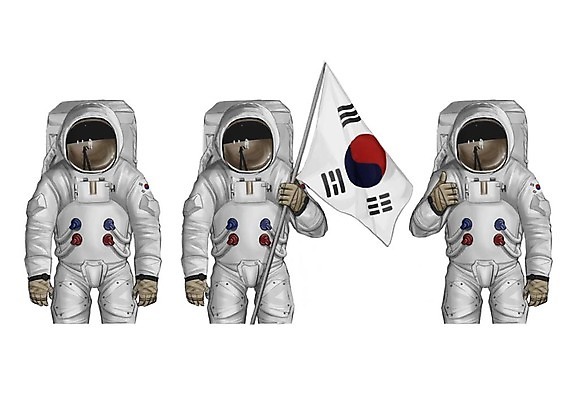 PSD 직업 남자 일러스트 성인 세명 세트 엄지손가락 우주비행사 최고 태극기 우주복 얼굴없음 국내일러스트 옷 손가락 사람 우주 국기 파일형식