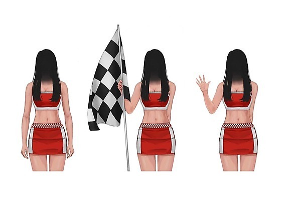 PSD 직업 여자 일러스트 성인 세명 세트 깃발 레이싱걸 레이싱모델 얼굴없음 국내일러스트 모델 사람 파일형식