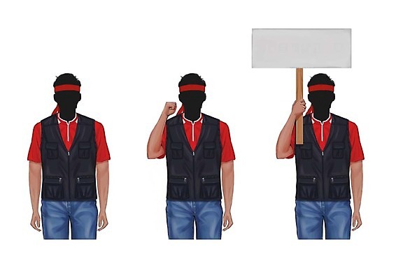 PSD 직업 남자 일러스트 성인 세명 세트 팻말 머리띠 시위 얼굴없음 국내일러스트 장신구 프레임 사람 파일형식
