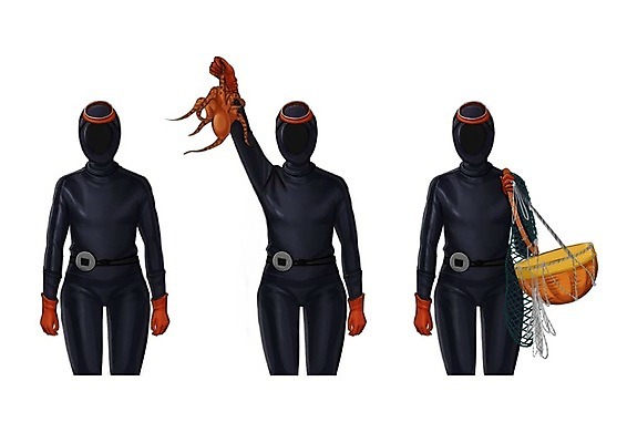 PSD 직업 여자 일러스트 성인 세명 세트 문어 해녀 통발 해녀도구 해녀복장 얼굴없음 국내일러스트 옷 연체동물 어업 사람 수중동물 도구 파일형식