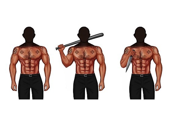 PSD 직업 남자 일러스트 성인 세명 세트 야구방망이 문신 식칼 깡패 얼굴없음 국내일러스트 주방용품 사람 야구용품 파일형식