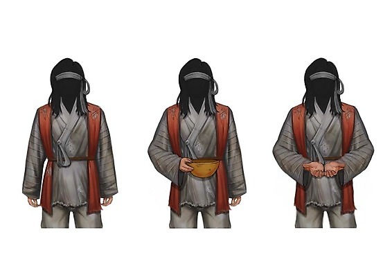 PSD 직업 남자 일러스트 성인 세명 세트 한복 바가지 거지 구걸 얼굴없음 국내일러스트 한국전통 사람 전통의상 파일형식