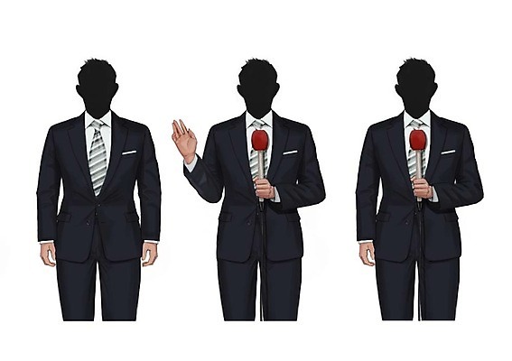 PSD 직업 남자 일러스트 정장 성인 세명 세트 마이크 방송 리포터 방송인 얼굴없음 국내일러스트 옷 음향기기 사람 파일형식