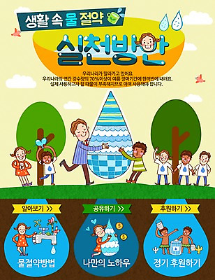 PSD 나무 템플릿 여자 남자 어린이 웹템플릿 조류 이벤트페이지 이벤트 여러명 성인 물방울 공익캠페인 물컵 수도꼭지 물절약 이미지템플릿 식물 동물 캠페인 다수 사람 컵 절약 페이지 파일형식