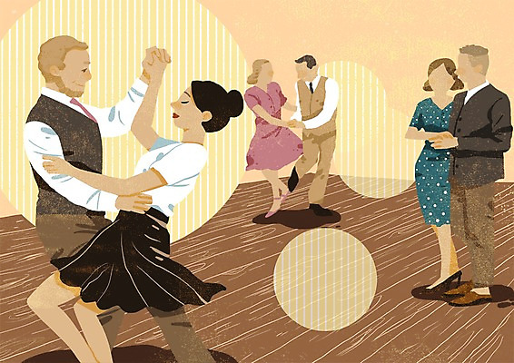 PSD 여자 남자 행복 여유 일러스트 여러명 성인 취미 춤 스윙 즐거움 클럽 댄스교실 동호회 사교댄스 국내일러스트 감정 포즈 다수 수업 문화예술 사람 파일형식