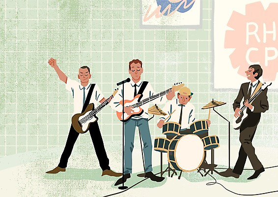 PSD 남자 행복 여유 연주 일러스트 정장 여러명 성인 취미 기타 밴드 마이크 즐거움 드럼 동호회 국내일러스트 옷 감정 음악 음향기기 다수 현악기 타악기 사람 파일형식