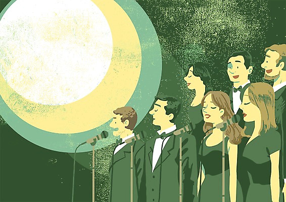 PSD 여자 남자 행복 여유 일러스트 여러명 성인 취미 마이크 즐거움 합창 동호회 합창단 국내일러스트 감정 음향기기 다수 노래 사람 그룹 파일형식