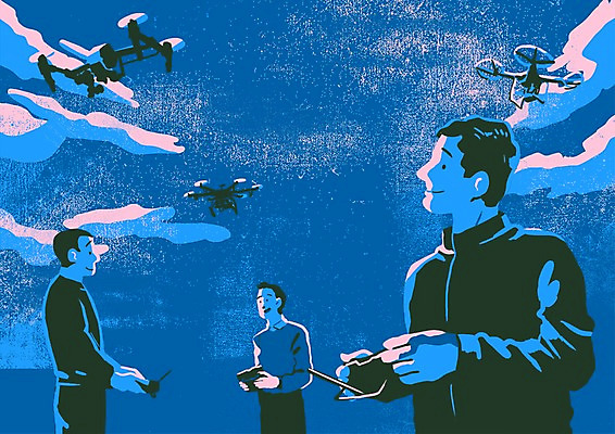 PSD 구름 남자 행복 여유 일러스트 성인 취미 세명 운전 즐거움 동호회 드론 조종장치 키덜트 국내일러스트 자연요소 감정 모션 사람 장비 파일형식