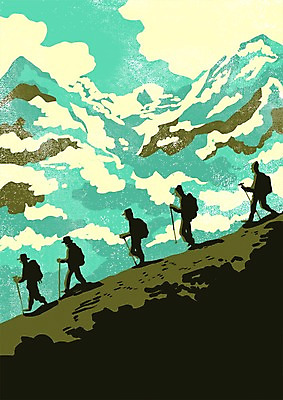 PSD 구름 여자 남자 행복 실루엣 여유 일러스트 산 여러명 성인 취미 트래킹 즐거움 동호회 국내일러스트 자연요소 감정 다수 레저 촬영기법 사람 파일형식