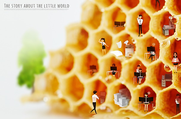 PSD 편집 여자 남자 종이 일러스트 비즈니스 여러명 성인 미니어처 업무 책상 벌집 소인국 국내일러스트 가구 다수 사람 모형 작업 파일형식