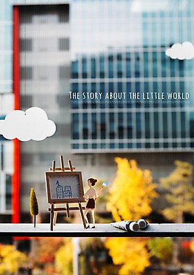 PSD 나무 구름 편집 여자 일러스트 한명 성인 물감 미니어처 붓 그리기 이젤 소인국 국내일러스트 자연요소 식물 1 모션 사람 모형 미술도구 파일형식