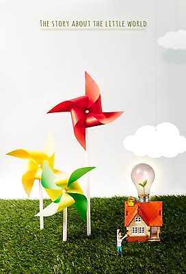 PSD 구름 편집 여자 남자 일러스트 주택 잔디 성인 미니어처 바람개비 소인국 전구모양 국내일러스트 자연요소 모양 식물 전구 사람 건물 모형 파일형식