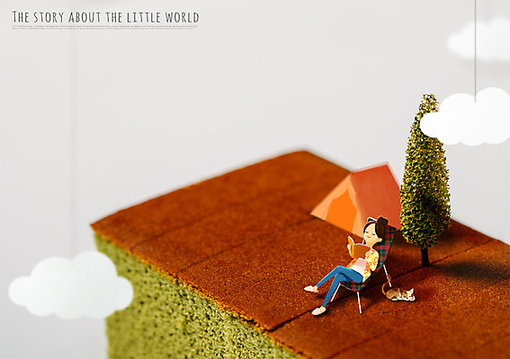 PSD 나무 구름 편집 여자 일러스트 텐트 한명 성인 책 독서 고양이 미니어처 소인국 야외의자 카스테라 국내일러스트 자연요소 식물 1 빵 의자 포유류 캠핑도구 사람 반려동물 모형 파일형식