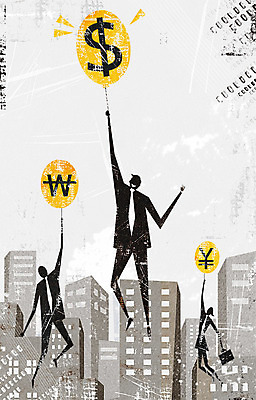 PSD 남자 서류가방 일러스트 비즈니스 그림자 정장 빌딩 성인 세명 경제 달러 비즈니스맨 원화 화폐기호 엔 풍선 국내일러스트 기호 옷 돈 가방 사람 건물 직장인 화폐 파일형식