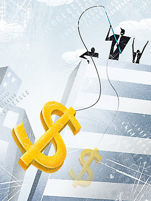 PSD 구름 남자 일러스트 비즈니스 낚시 그림자 정장 빌딩 성인 세명 경제 달러 비즈니스맨 화폐기호 낚싯대 국내일러스트 자연요소 기호 옷 돈 레저 사람 건물 직장인 낚시용품 화폐 파일형식