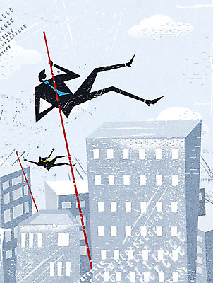 PSD 구름 남자 일러스트 비즈니스 그림자 정장 빌딩 성인 두명 경제 점프 비즈니스맨 장대높이뛰기 국내일러스트 자연요소 옷 모션 사람 건물 직장인 육상스포츠 파일형식