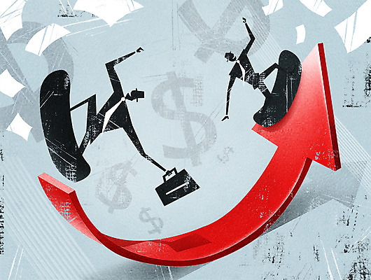 PSD 남자 화살표 종이 서류가방 일러스트 비즈니스 그림자 정장 성인 두명 경제 스노우보드 비즈니스맨 국내일러스트 옷 가방 사람 보드_스포츠 직장인 파일형식