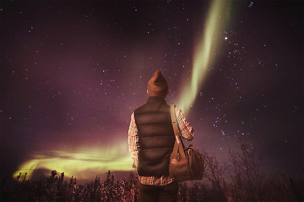 PSD 나무 편집이미지 남자 별 여행 자연 밤하늘 한명 서기 풍경 상반신 성인 뒷모습 야간 디지털합성 합성 크로스백 비니 오로라 체크셔츠 패딩조끼 이미지편집 자연요소 식물 모자_잡화 1 뷰포인트 셔츠 가방 모션 자연현상 하늘 사람 조끼 생태계 패딩 파일형식
