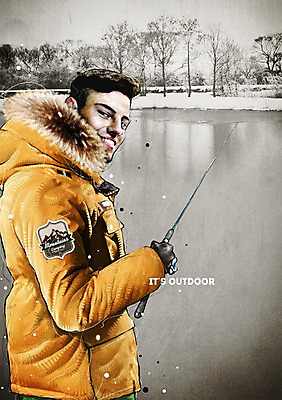 PSD 나무 패션 남자 호수 여행 겨울 일러스트 낚시 아웃도어 한명 성인 낚싯대 겨울옷 국내일러스트 식물 1 옷 계절 레저 사람 낚시용품 파일형식