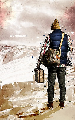 PSD 패션 남자 여행 겨울 가방 일러스트 털모자 아웃도어 한명 성인 카메라 등산 눈 겨울옷 국내일러스트 자연요소 모자_잡화 1 잡화 옷 계절 날씨 사람 전자제품 트래킹 파일형식