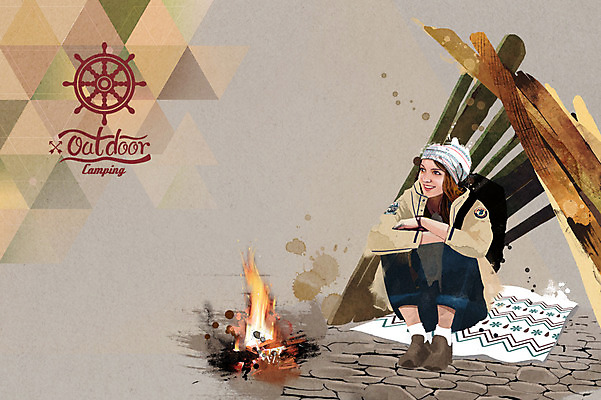 PSD 여자 패션 여행 겨울 일러스트 배낭 붓터치 수채화 털모자 아웃도어 한명 성인 등산 캠핑 삼각형 모닥불 키_배핸들 겨울옷 지오메트릭 겨울캠프 국내일러스트 도형 모자_잡화 1 옷 계절 가방 불 레저 사람 트래킹 핸들 파일형식