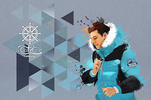 PSD 패션 남자 여행 겨울 일러스트 붓터치 수채화 아웃도어 한명 성인 삼각형 키_배핸들 겨울옷 지오메트릭 국내일러스트 도형 1 옷 계절 사람 핸들 파일형식