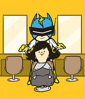 PSD 직업 여자 남자 의자 일러스트 성인 두명 거울 미용실 미용사 영웅 슈퍼히어로 초능력 국내일러스트 가구 사람 뷰티샵 파일형식