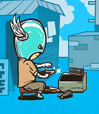 PSD 직업 남자 구두 일러스트 한명 성인 건물 헬멧 영웅 구두닦이 슈퍼히어로 초능력 국내일러스트 1 건축물 신발 사람 보호장비 닦기 파일형식