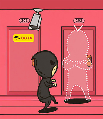 PSD 직업 남자 일러스트 한명 성인 문 투명 복도 도둑 영웅 감시카메라 슈퍼히어로 초능력 국내일러스트 1 사람 카메라 범죄인 파일형식