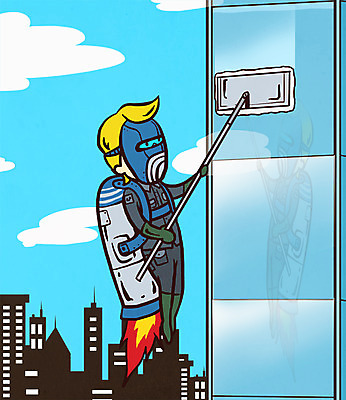 PSD 구름 직업 남자 일러스트 한명 빌딩 성인 로켓 도시 청소 영웅 청소부 대걸레 슈퍼히어로 유리창닦기 초능력 국내일러스트 자연요소 1 사람 건물 청소도구 닦기 파일형식