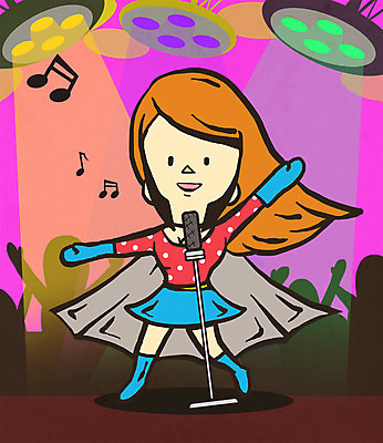 PSD 직업 여자 음표 일러스트 조명 한명 성인 가수 마이크 영웅 슈퍼히어로 초능력 국내일러스트 1 기호 음악 음향기기 사람 음악가 파일형식