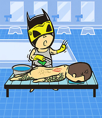 PSD 직업 남자 일러스트 성인 두명 물 바구니 목욕탕 상처 영웅 때밀이 슈퍼히어로 초능력 국내일러스트 자연요소 사람 목욕 파일형식