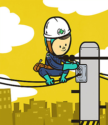 PSD 구름 직업 남자 일러스트 한명 빌딩 성인 전선 공구 도시 수리 헬멧 전봇대 영웅 슈퍼히어로 전기기술자 초능력 국내일러스트 자연요소 1 공공시설 사람 건물 도구 기술자 보호장비 파일형식