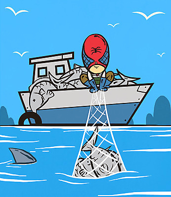 PSD 직업 남자 바다 일러스트 갈매기 어류 한명 성인 배 그물 어선 어부 영웅 슈퍼히어로 초능력 국내일러스트 1 배_교통 과일 조류 사람 수중동물 파일형식