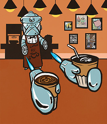 PSD 직업 남자 커피 액자 일러스트 조명 한명 성인 카페 바리스타 영웅 슈퍼히어로 초능력 국내일러스트 1 음료 사람 상점 파일형식