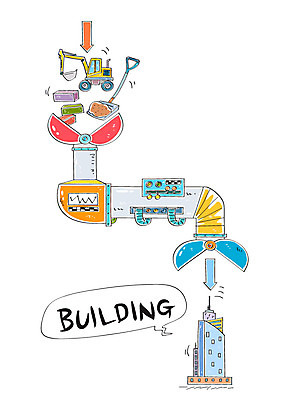 건축 화살표 모래 말풍선 일러스트 벽돌 빌딩 사람없음 기계 포크레인 삽 파이프 국내일러스트 AI파일 건물 중장비 파일형식 벡터