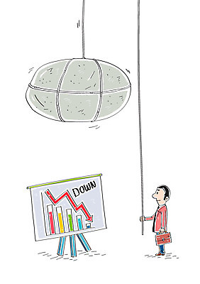 남자 화살표 줄 서류가방 일러스트 그래프 한명 성인 돌_바위 비즈니스맨 하락 국내일러스트 AI파일 1 컨셉 가방 비즈니스 사람 직장인 파일형식 벡터