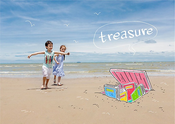 주간 외국인 편집이미지 여자 교육 남자 어린이 바다 갈매기 합성일러스트 해변 야외 두명 책 합성 보물 이미지편집 AI파일 자연요소 조류 사람 인종 파일형식 벡터