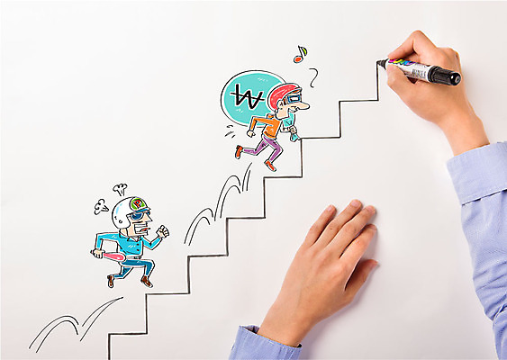 편집이미지 남자 합성일러스트 성인 두명 계단 경찰 도둑 탈출 합성 이미지편집 AI파일 직업 컨셉 사람 범죄인 파일형식 벡터