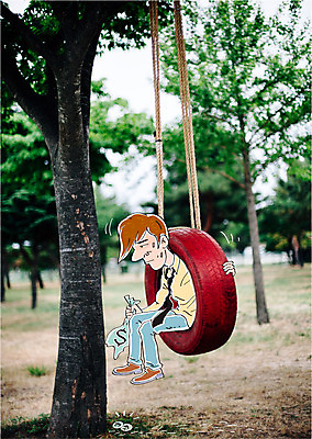 나무 편집이미지 남자 합성일러스트 한명 성인 달러 동전 구멍 돈자루 합성 나무그네 이미지편집 AI파일 식물 1 돈 사람 그네 파일형식 벡터