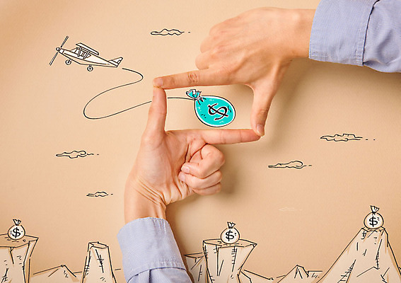 편집이미지 비행기 합성일러스트 신체부위 경제 절벽 돈자루 합성 팔 이미지편집 AI파일 돈 항공교통 대중교통 사람 파일형식 벡터