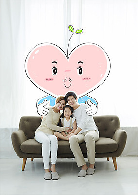 편집이미지 여자 남자 어린이 가족 안기 실내 합성일러스트 성인 세명 소파 한국인 하트 합성 이미지편집 AI파일 모양 의자 관계 모션 사람 동양인 내부 파일형식 벡터