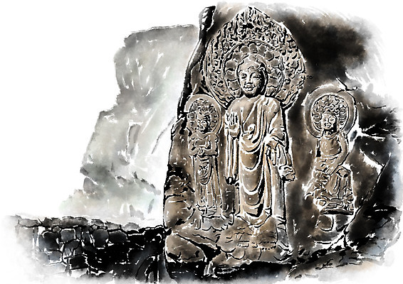 PSD 일러스트 캘리그라피 돌담 수묵화 사람없음 불상 국내일러스트 불교 미술 담장 돌 바위 파일형식